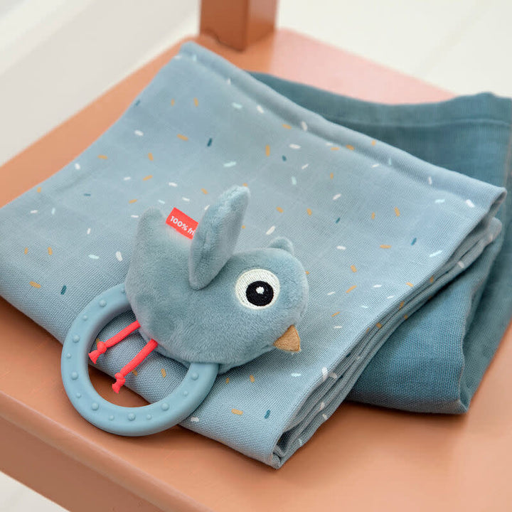 Done by deer Sensory rattle with teether Birdee Blue