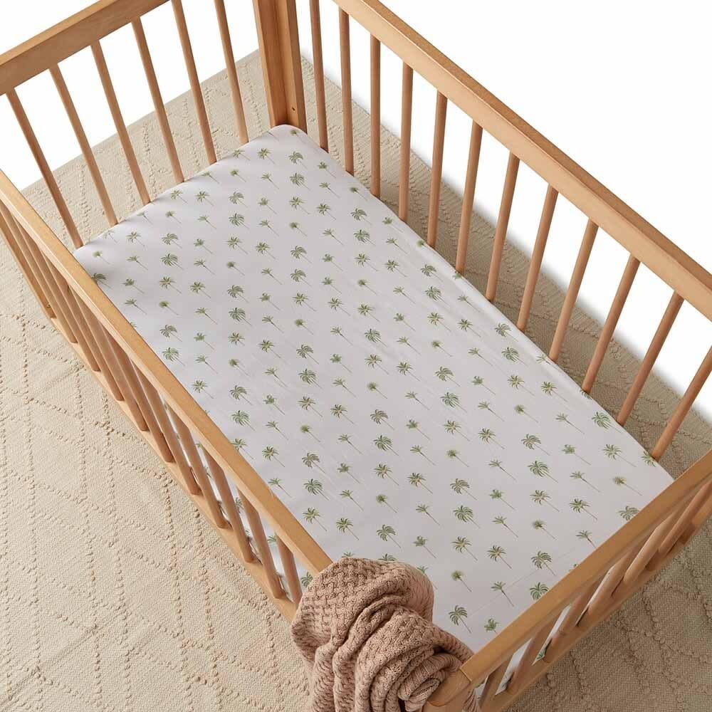 Fitted Cot Sheet Green Palm