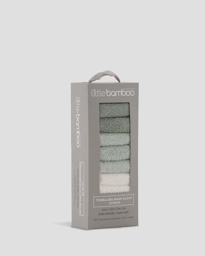 Little Bamboo Baby Towelling Washers 10PK - Turtle Bay