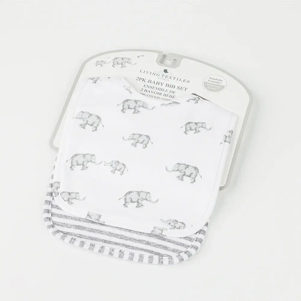 Living Textiles 2pk Baby Bib Set - Watercolour Elephant