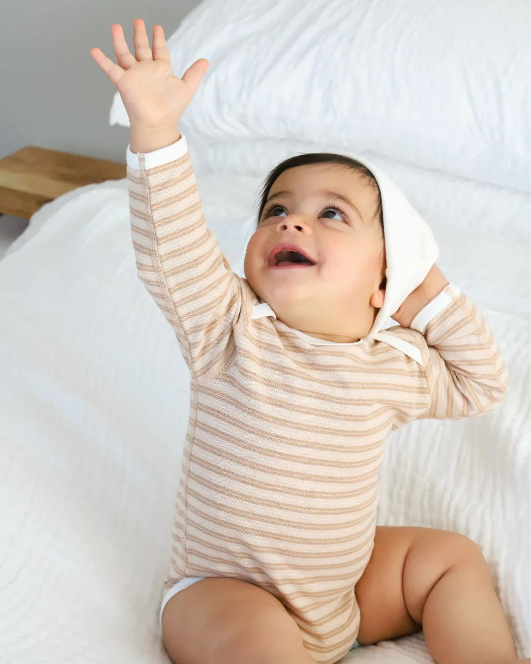 Fibre For Good Organic Cotton Long Sleeve Bodysuit(Pique Stripe) -  Brown/Natural-Stripe