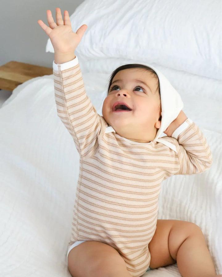 Fibre For Good Organic Cotton Long Sleeve Bodysuit(Pique Stripe) -  Brown/Natural-Stripe