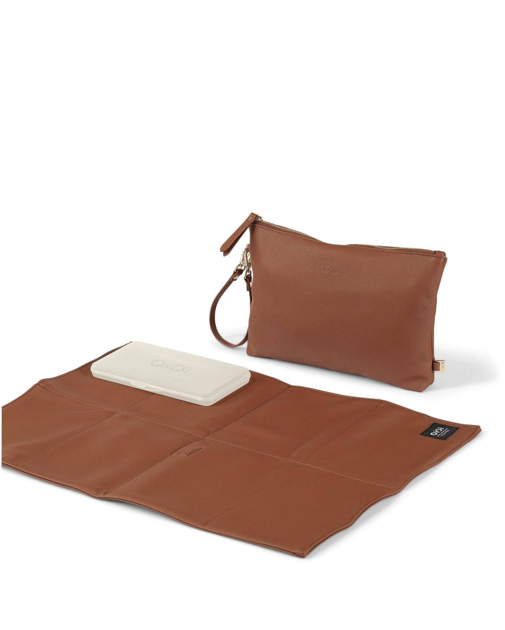 OiOi Nappy Changing Pouch - Chestnut Brown Vegan Leather