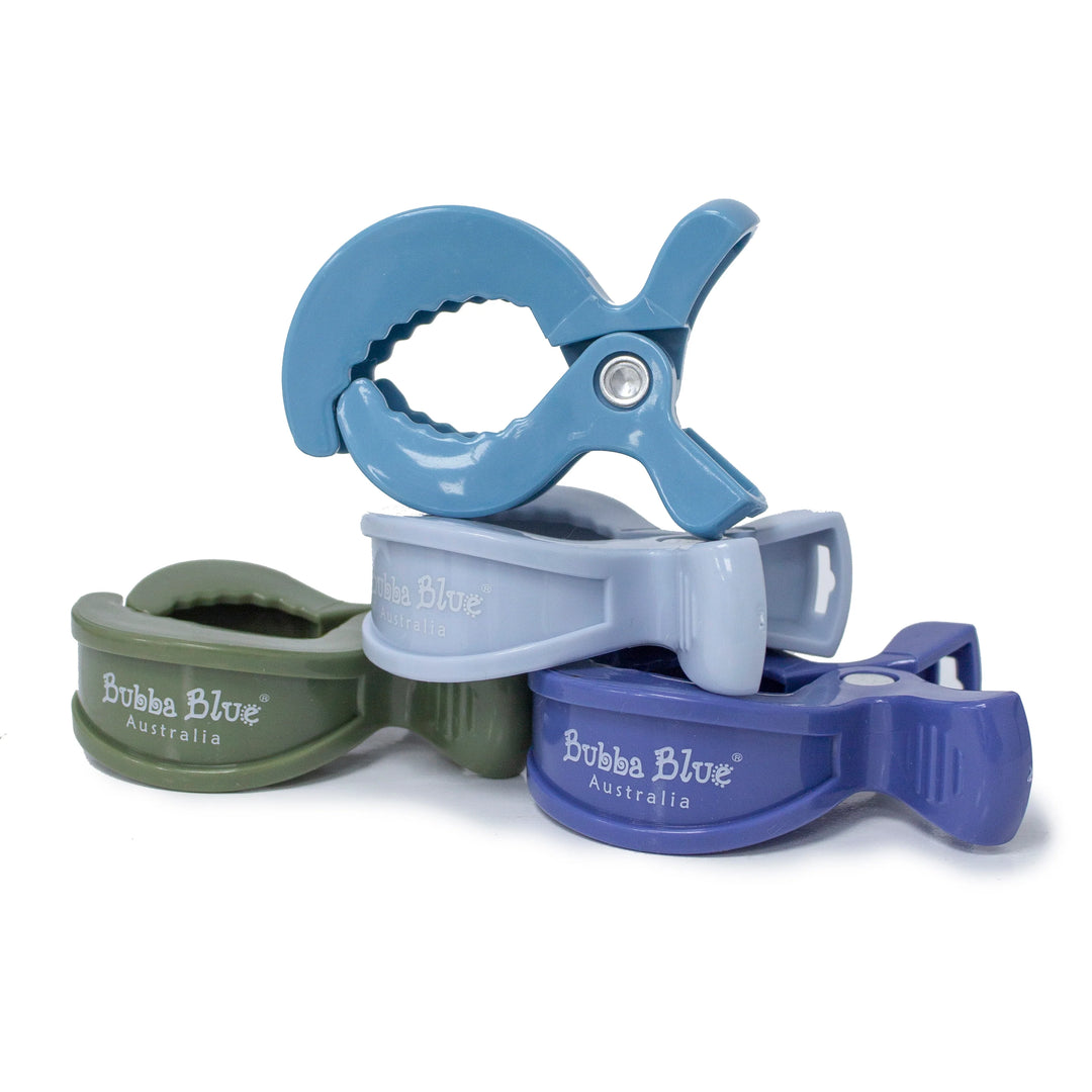 Bubba Blue 4pk Pram Clips Boy Pack - Dusty Blue/Teal/Navy/Pesto