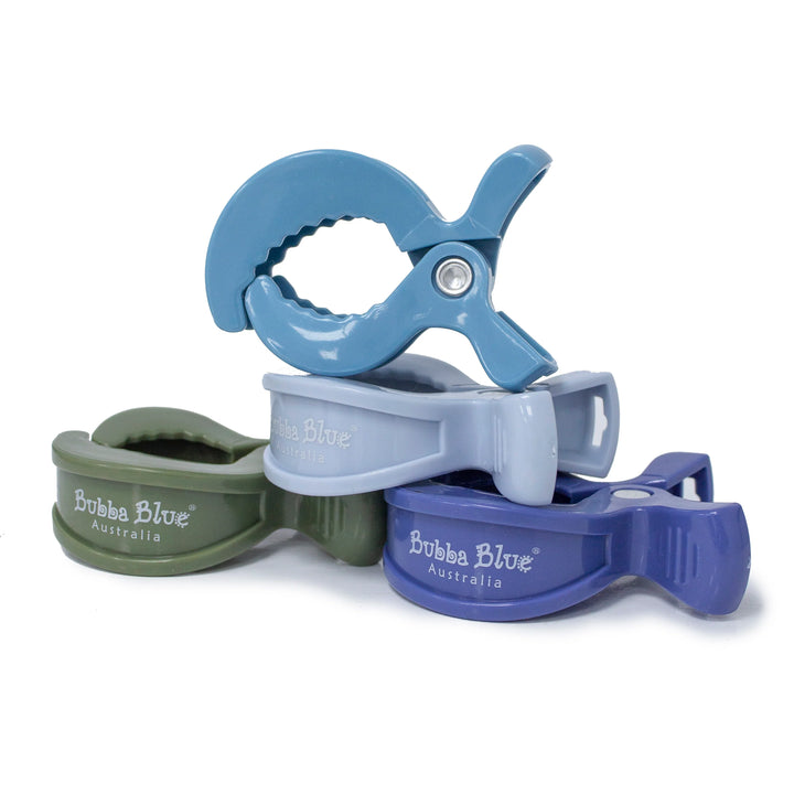 Bubba Blue 4pk Pram Clips Boy Pack - Dusty Blue/Teal/Navy/Pesto