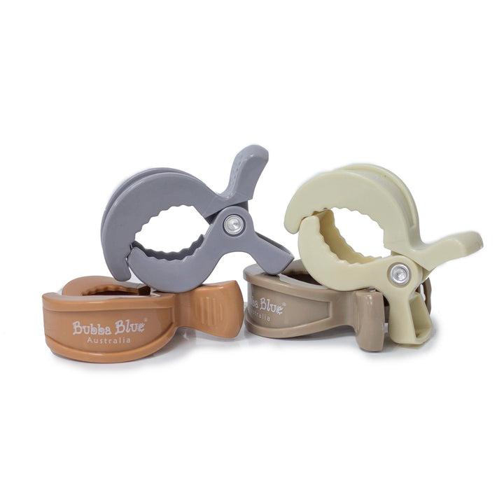 Bubba Blue 4pk Pram Clips Unisex Pack - Grey/Sand/Nutmeg/Terracotta