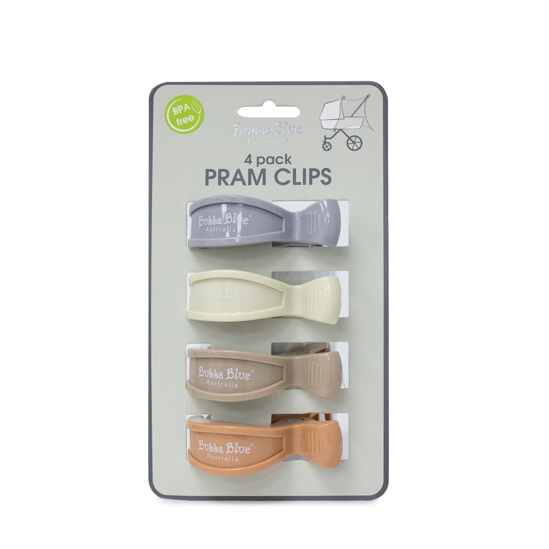 Bubba Blue 4pk Pram Clips Unisex Pack - Grey/Sand/Nutmeg/Terracotta