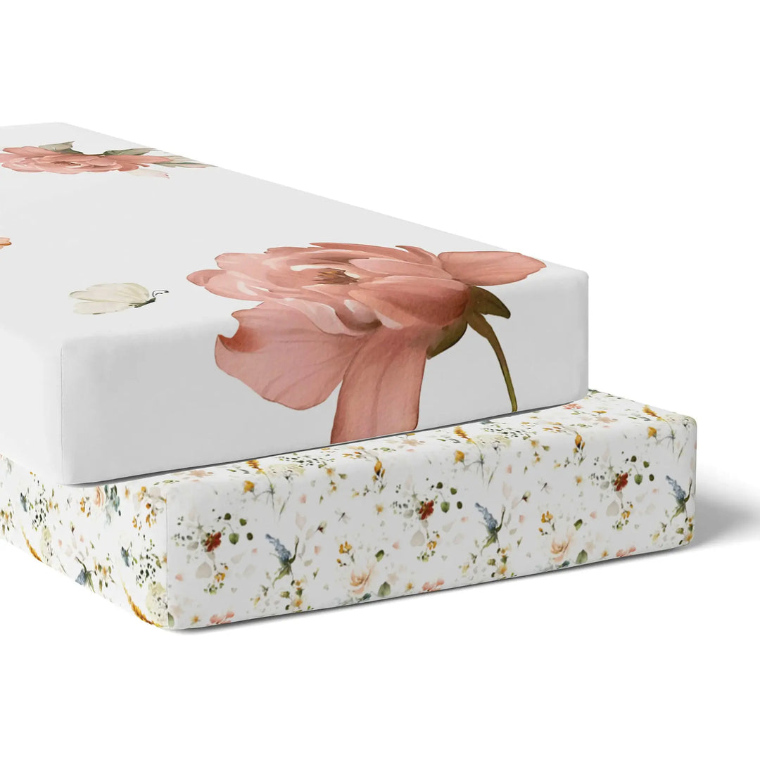 Bubba Blue Peonies Bamboo 2pk Jersey Cot Fitted Sheets