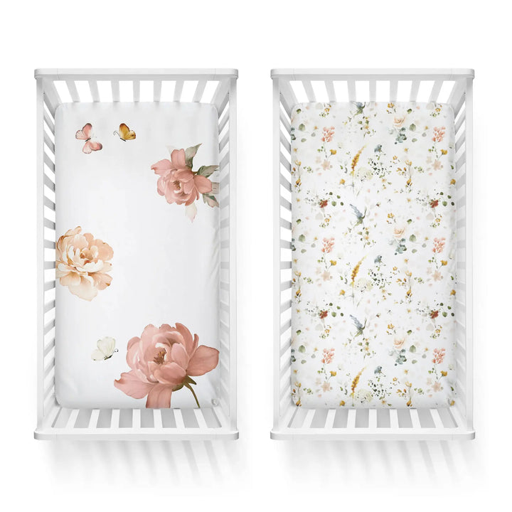 Bubba Blue Peonies Bamboo 2pk Jersey Cot Fitted Sheets