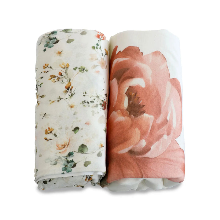Bubba Blue Peonies Bamboo 2pk Jersey Cot Fitted Sheets