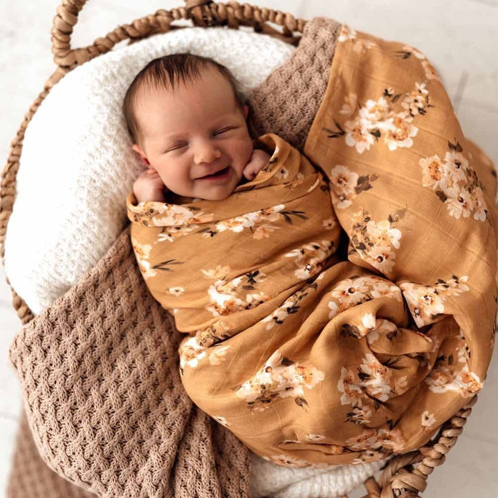 Organic Muslin wrap -Golden Flower