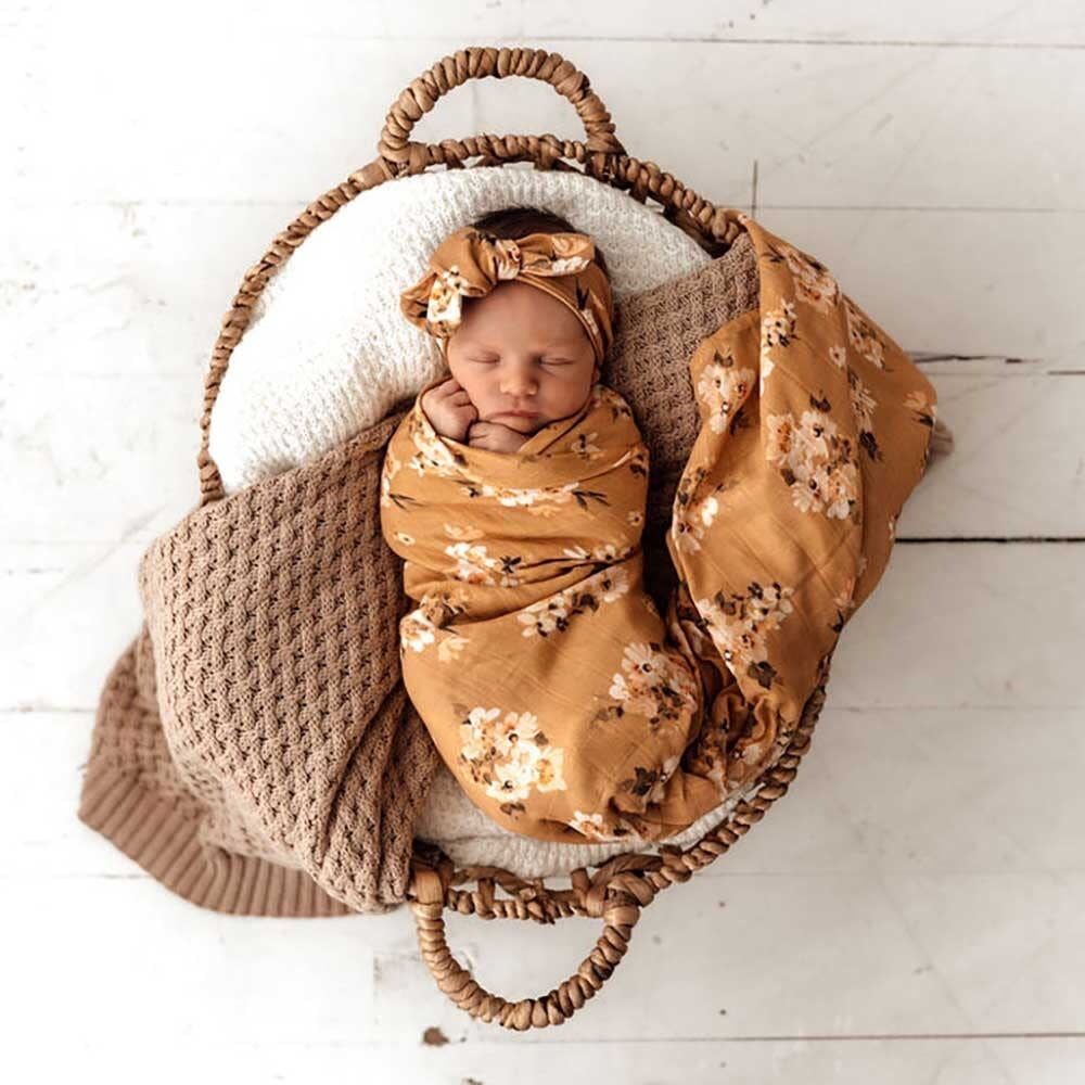 Organic Muslin wrap -Golden Flower