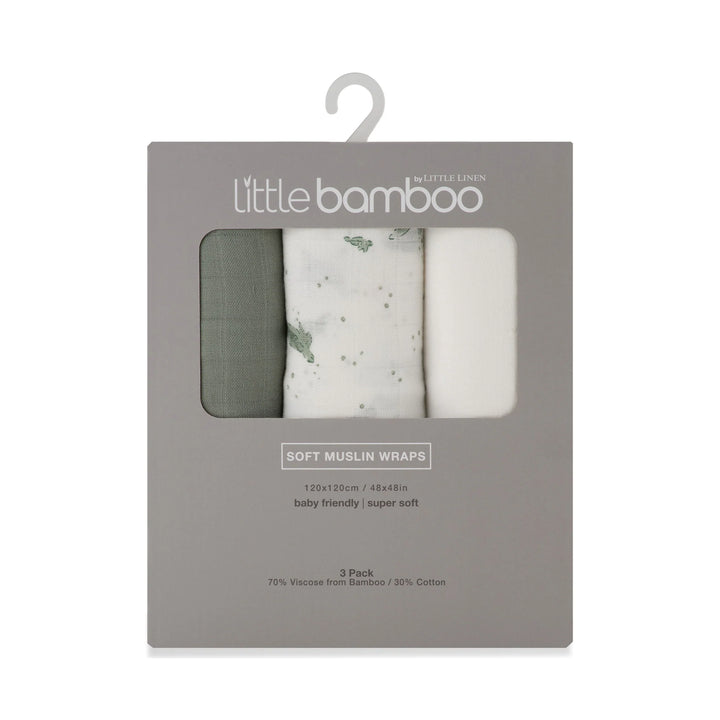Little Bamboo Baby Muslin Wraps 3Pk - Turtle Bay