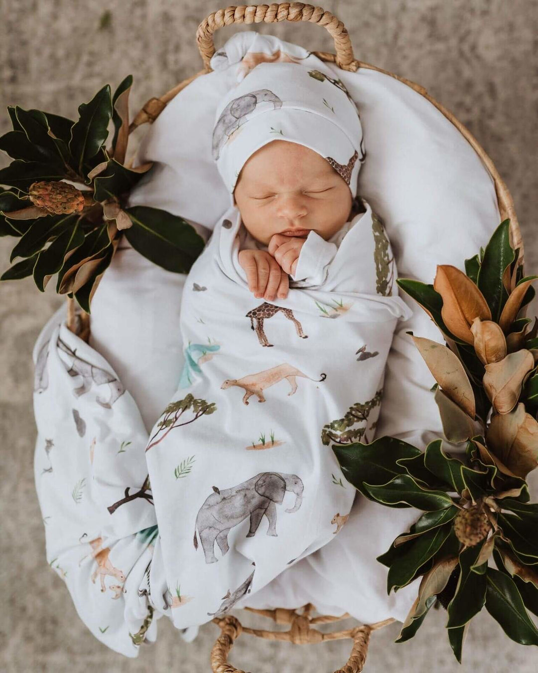 Baby Jersey Wrap & Beanie Set-Safari