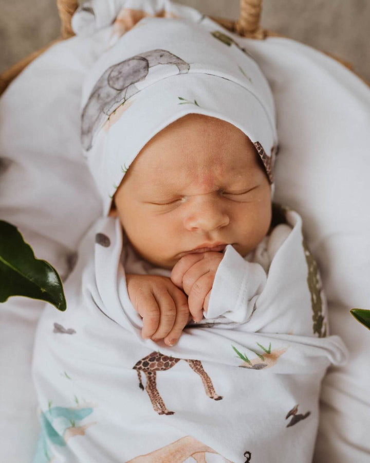Baby Jersey Wrap & Beanie Set-Safari