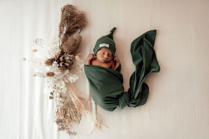 Baby Jersey Wrap & Beanie Set Olive