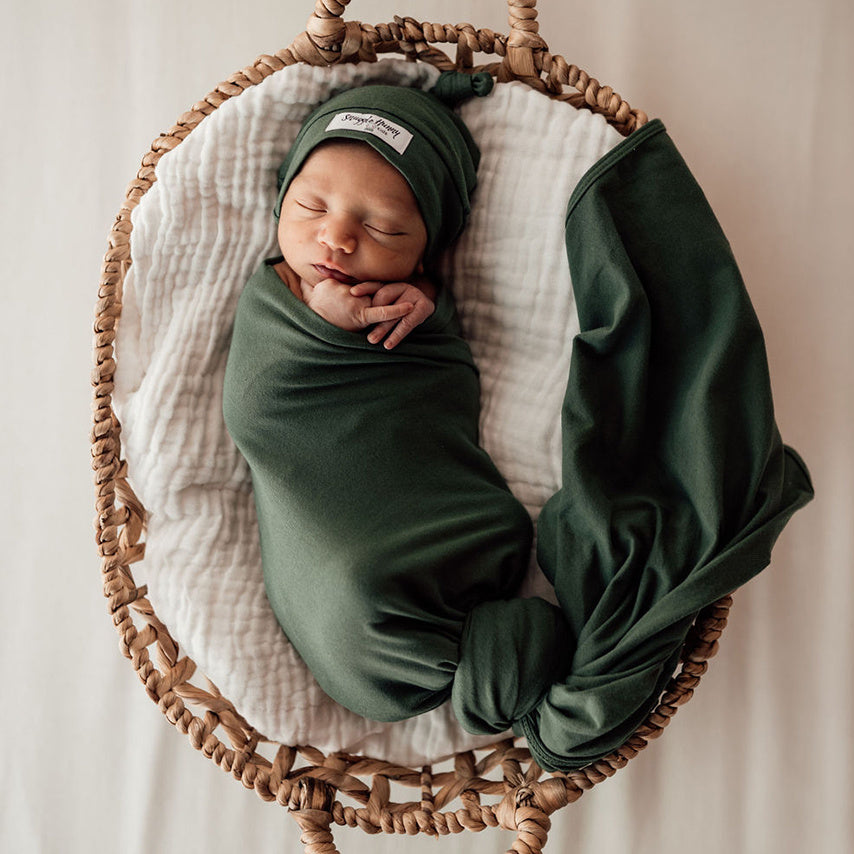 Baby Jersey Wrap & Beanie Set Olive