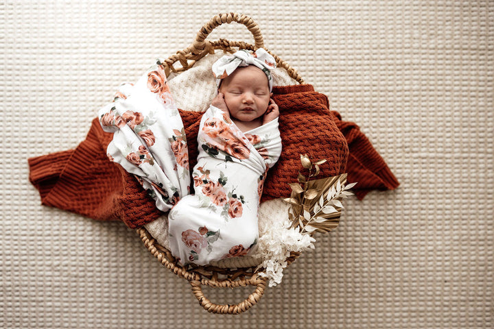 Baby Jersey Wrap & Topknot Set Rosebud