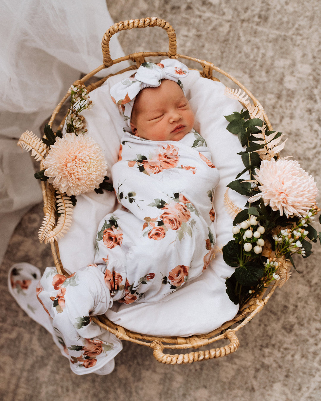 Baby Jersey Wrap & Topknot Set Rosebud