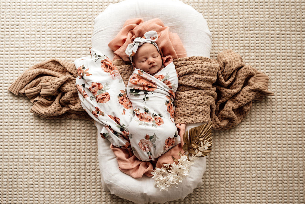Baby Jersey Wrap & Topknot Set Rosebud