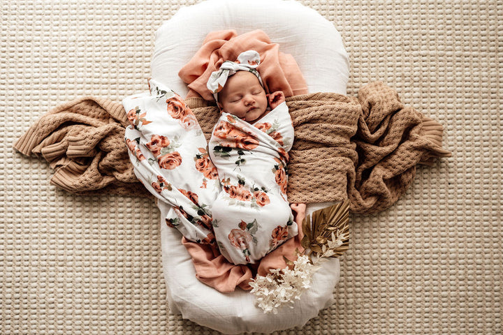 Baby Jersey Wrap & Topknot Set Rosebud
