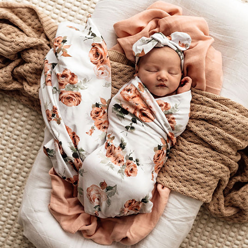 Baby Jersey Wrap & Topknot Set Rosebud