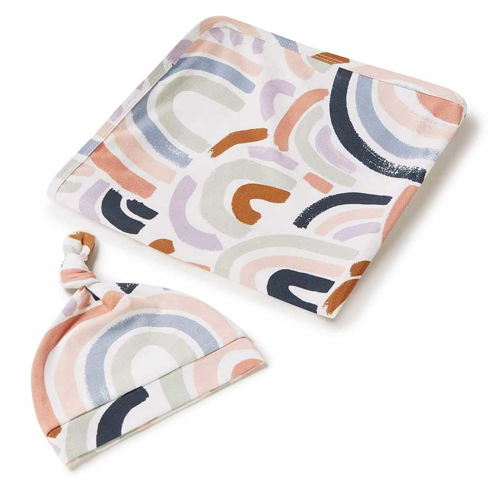 Baby Jersey Wrap & Beanie Set-Rainbow Baby