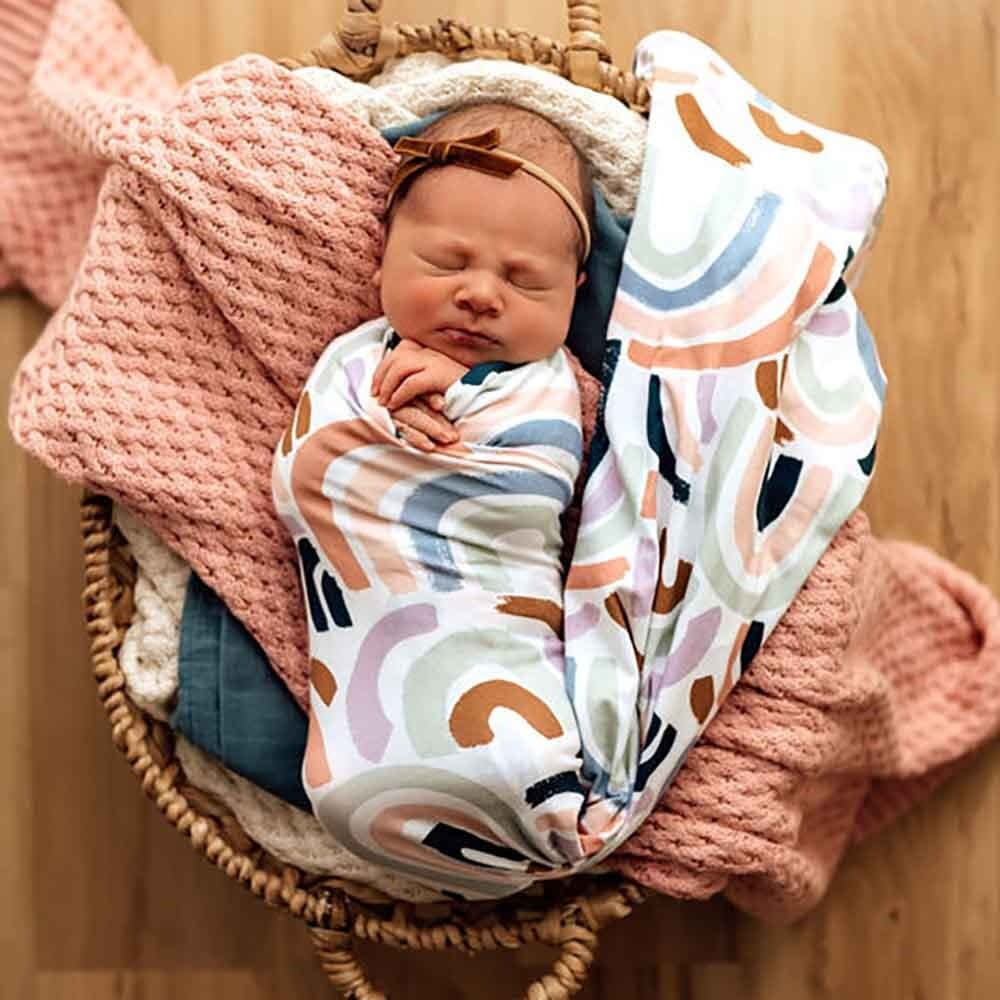Baby Jersey Wrap & Beanie Set-Rainbow Baby