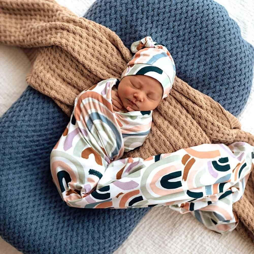 Baby Jersey Wrap & Beanie Set-Rainbow Baby