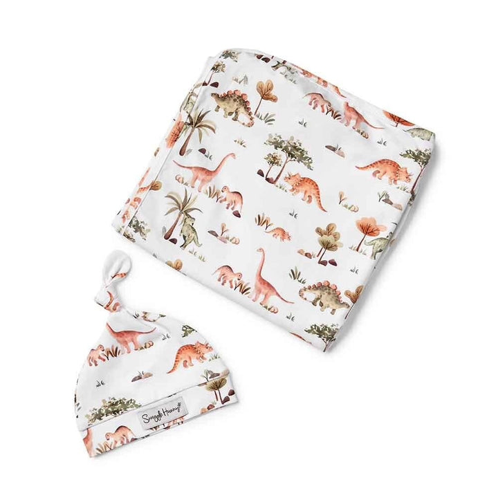 Organic Jersey Wrap & Beanie Set-Dino