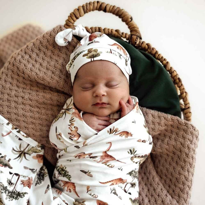 Organic Jersey Wrap & Beanie Set-Dino