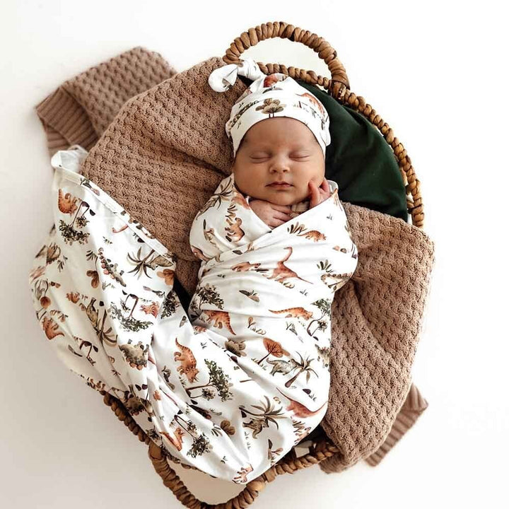 Organic Jersey Wrap & Beanie Set-Dino