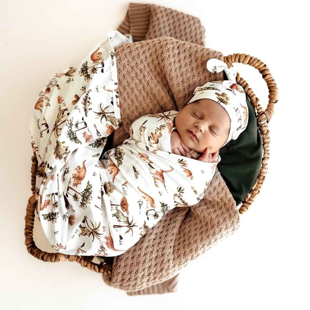 Organic Jersey Wrap & Beanie Set-Dino