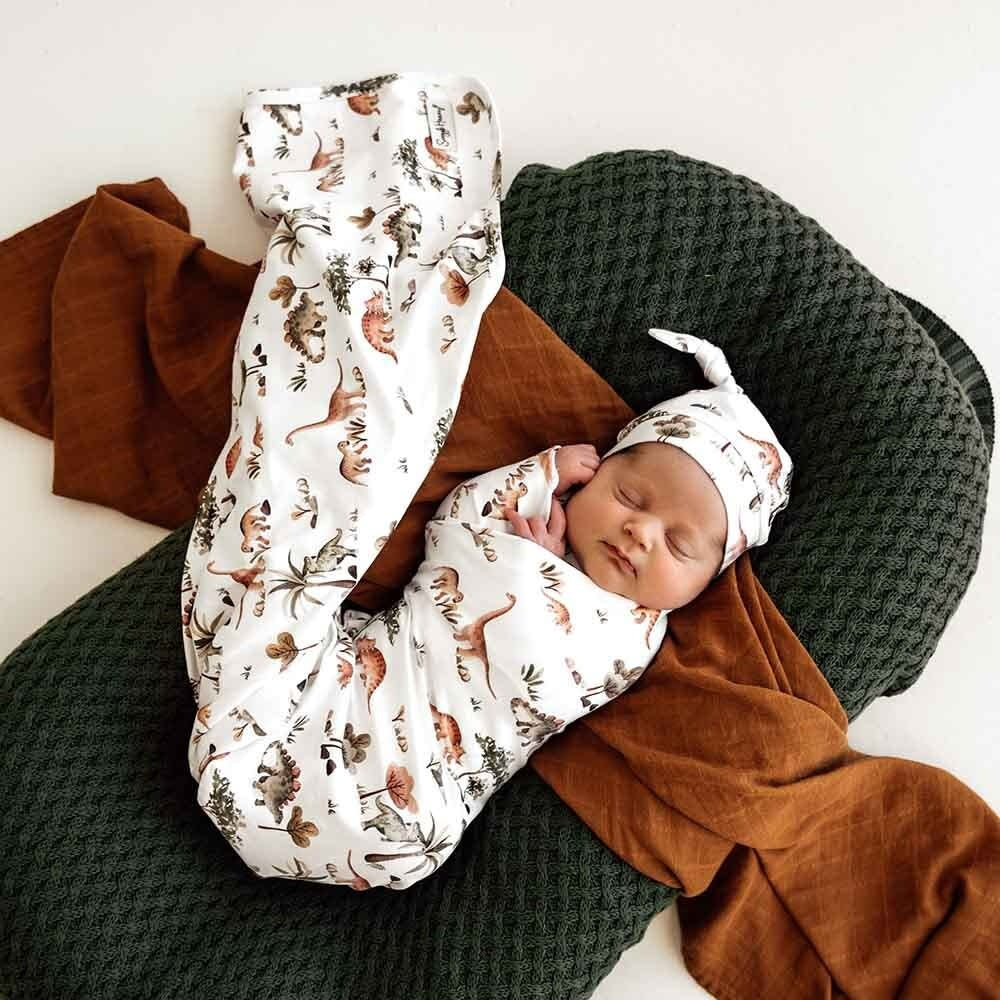 Organic Jersey Wrap & Beanie Set-Dino