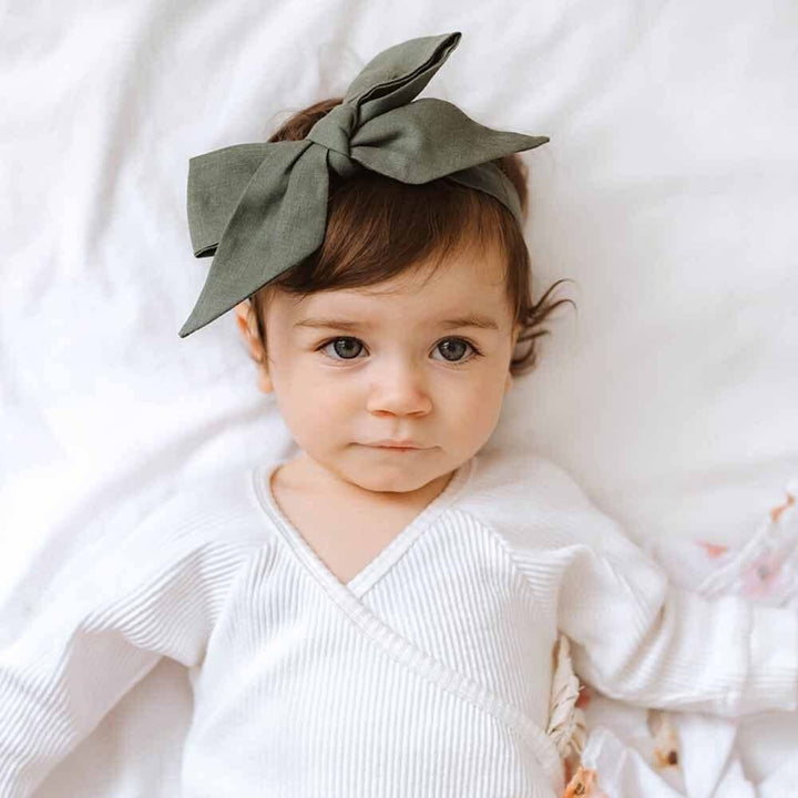 Baby & Toddler Pre-Tied Linen Bow - Olive