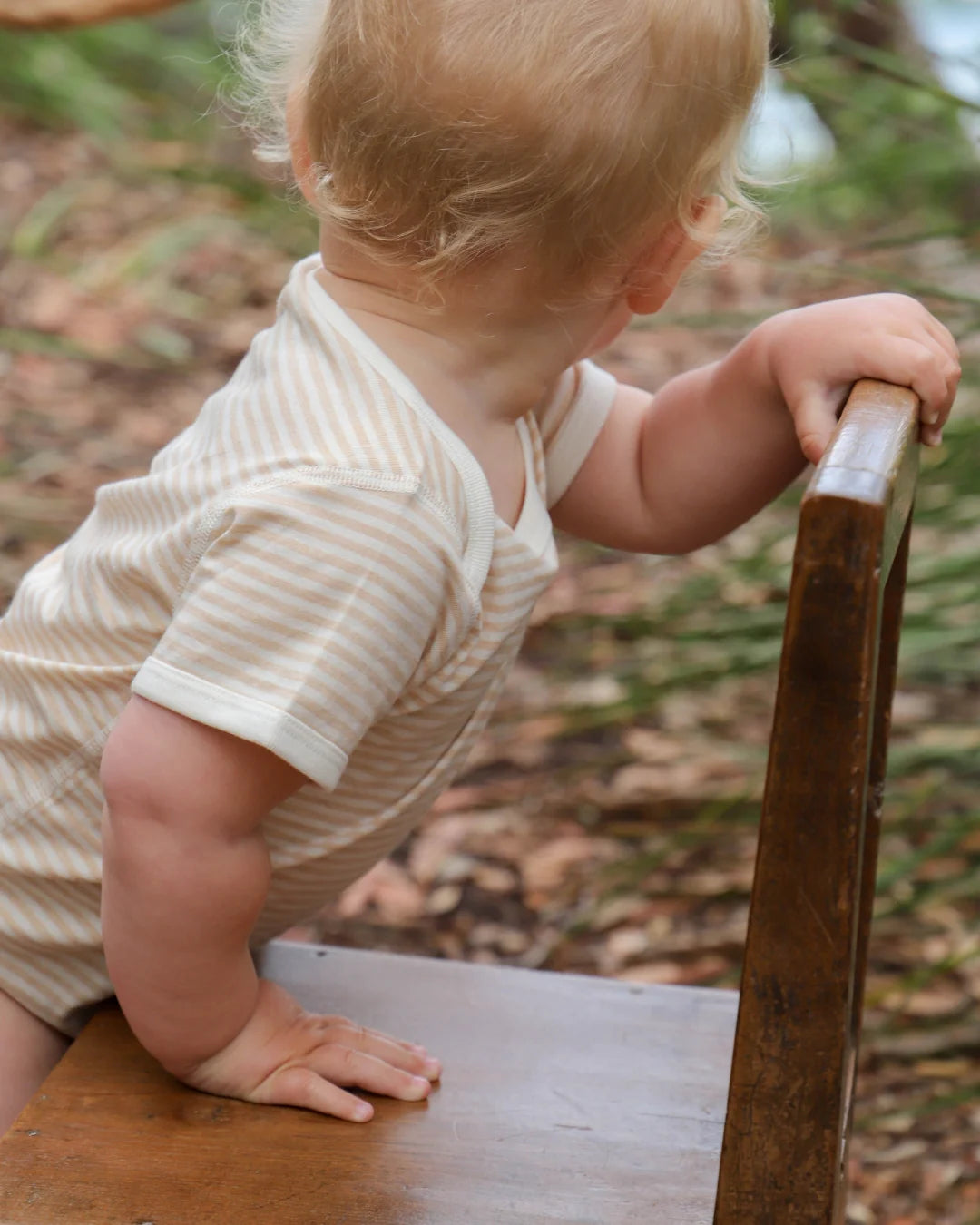 Fibre For Good Organic Cotton Stripe Jersey Bodysuit - Brown/Natural