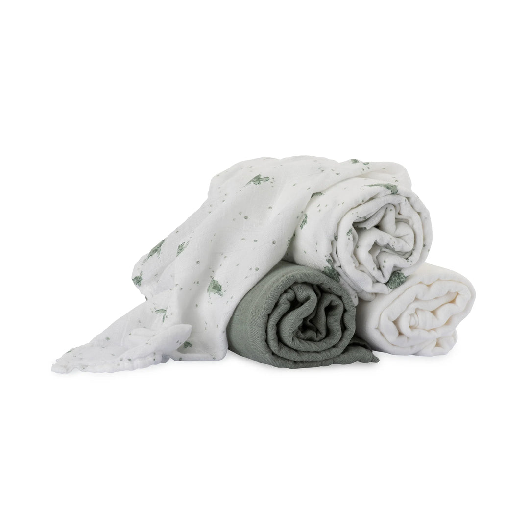 Little Bamboo Baby Muslin Wraps 3Pk - Turtle Bay
