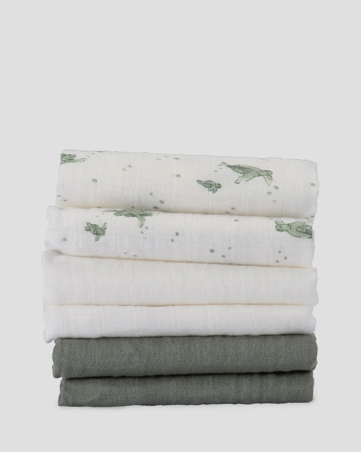 Little Bamboo Muslin Washers 6Pk - Turtle Bay