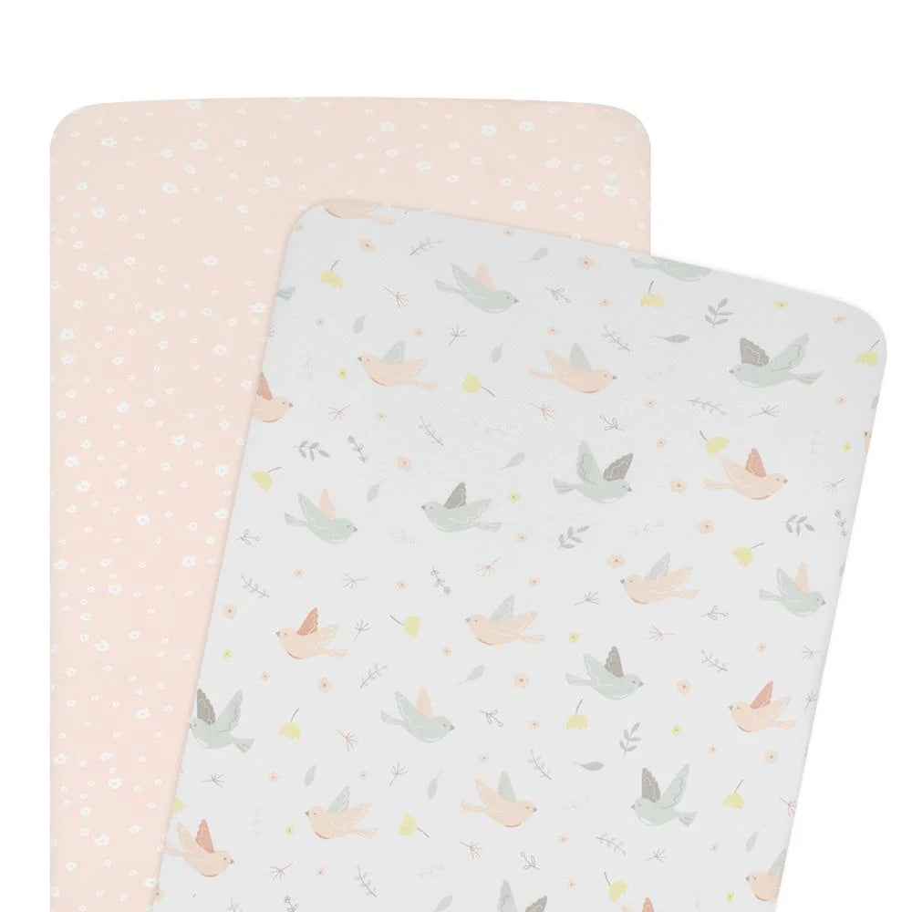 Living Textiles 2-pack Jersey Bassinet Fitted Sheet(40 x 80 x 12cm) - Ava/Blush Floral