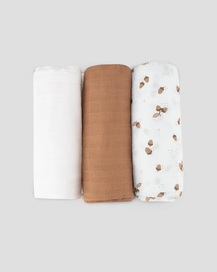 Little Bamboo Muslin Wraps 3 Pack - Iced Coffee