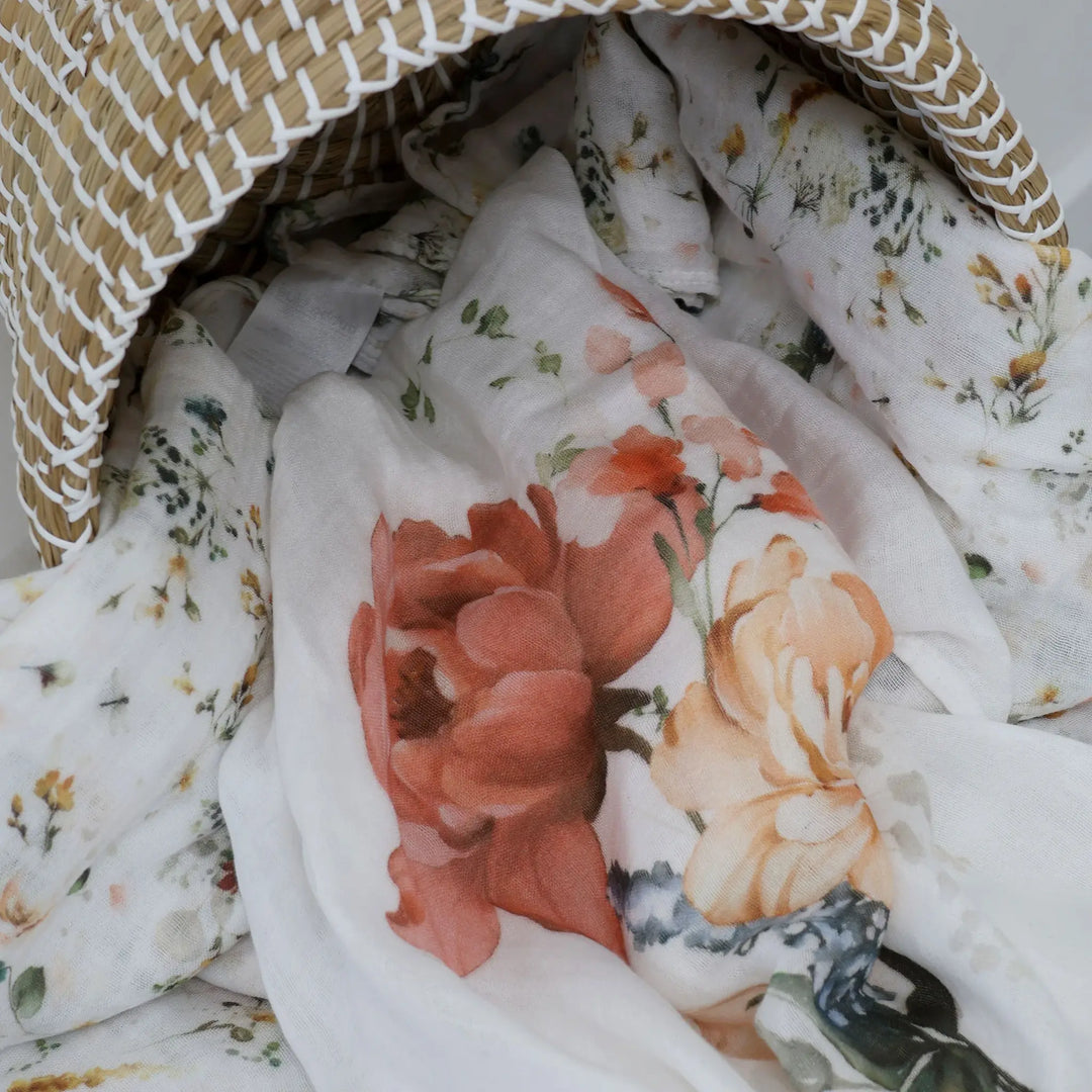 Bubba Blue Peonies Bamboo 3pk Muslin Wraps