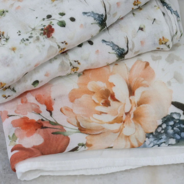 Bubba Blue Peonies Bamboo 3pk Muslin Wraps