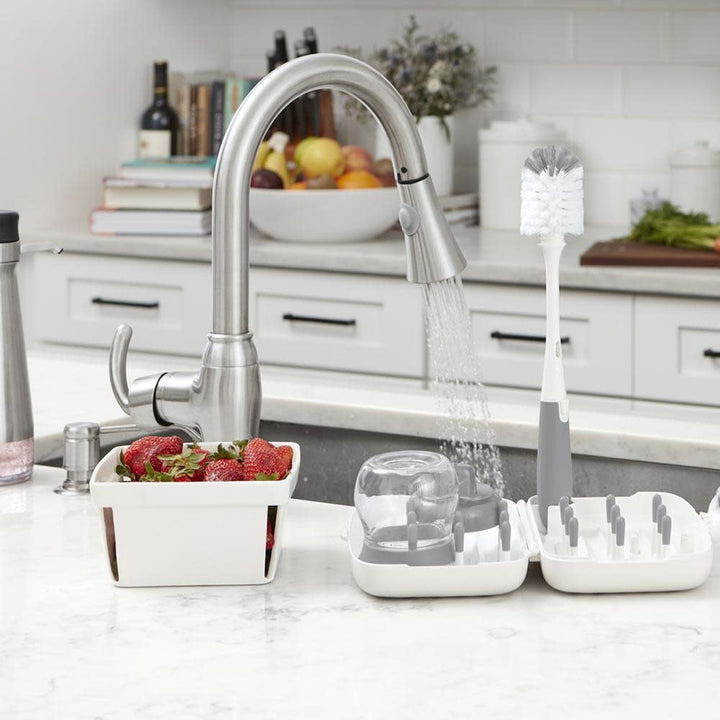 OXO TOT ON THE GO DRYING RACK & BOTTLE BRUSH GREY