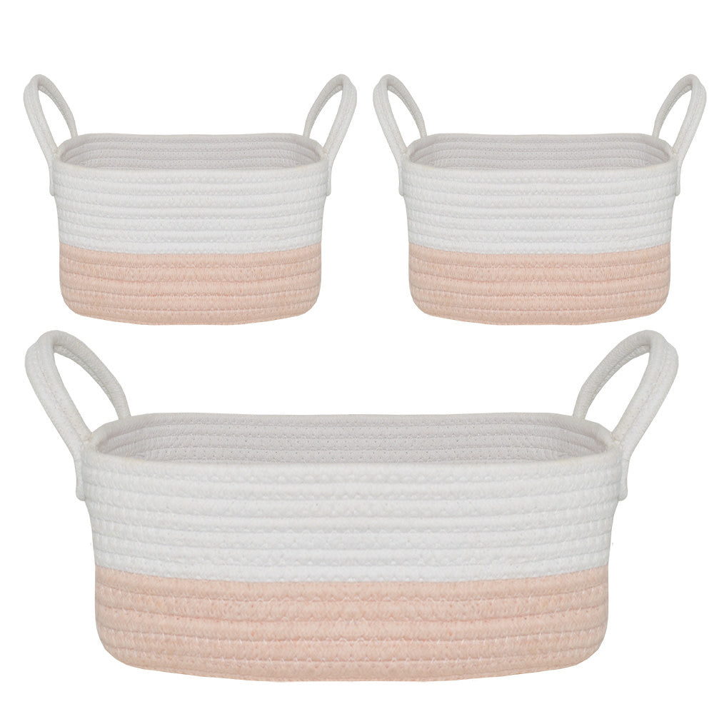 Living Textiles 3PC STORAGE SET BLUSH/WHITE