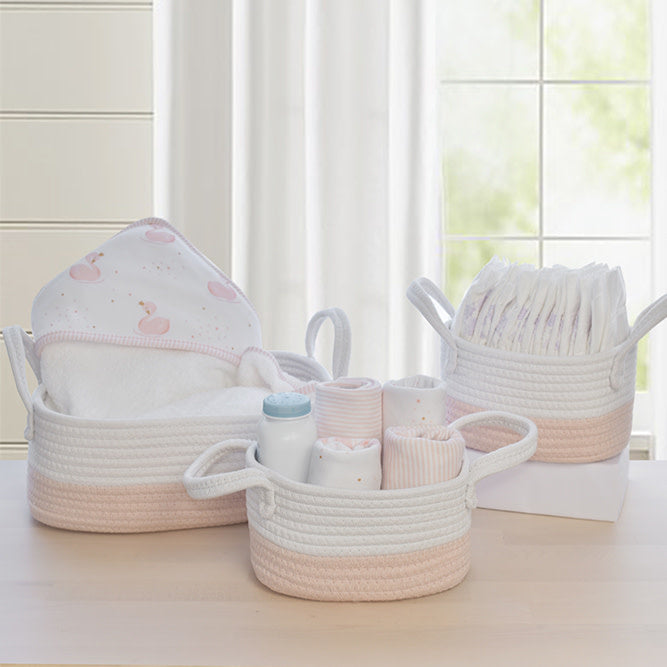 Living Textiles 3PC STORAGE SET BLUSH/WHITE