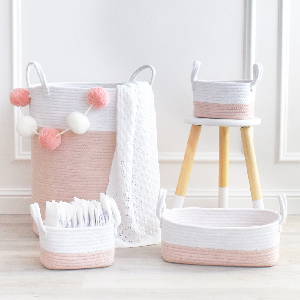 Living Textiles 3PC STORAGE SET BLUSH/WHITE