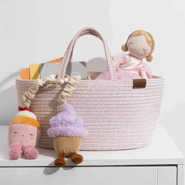 Living Textiles Cotton Rope Storage Caddy with Divider - Pink