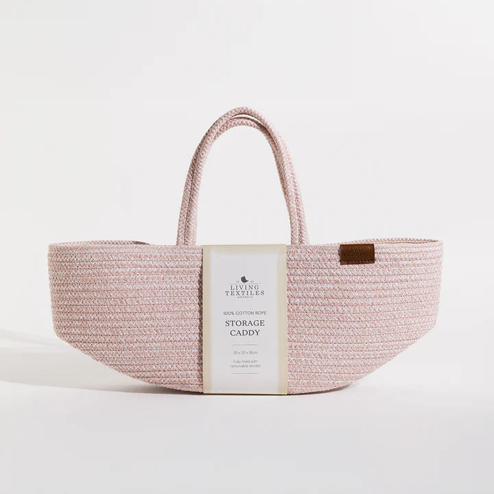 Living Textiles Cotton Rope Storage Caddy with Divider - Pink