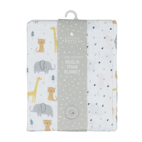 3ply Muslin Pram Blanket - Animal Parade