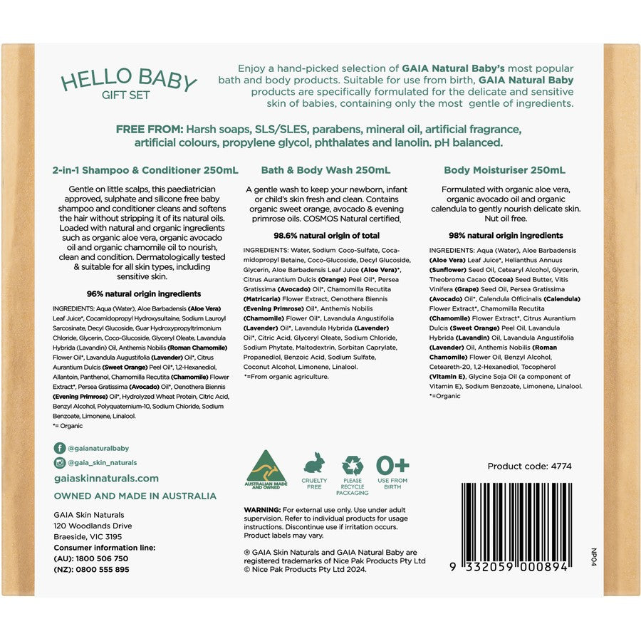 GAIA Natural Baby Hello Baby Gift Set 3pk